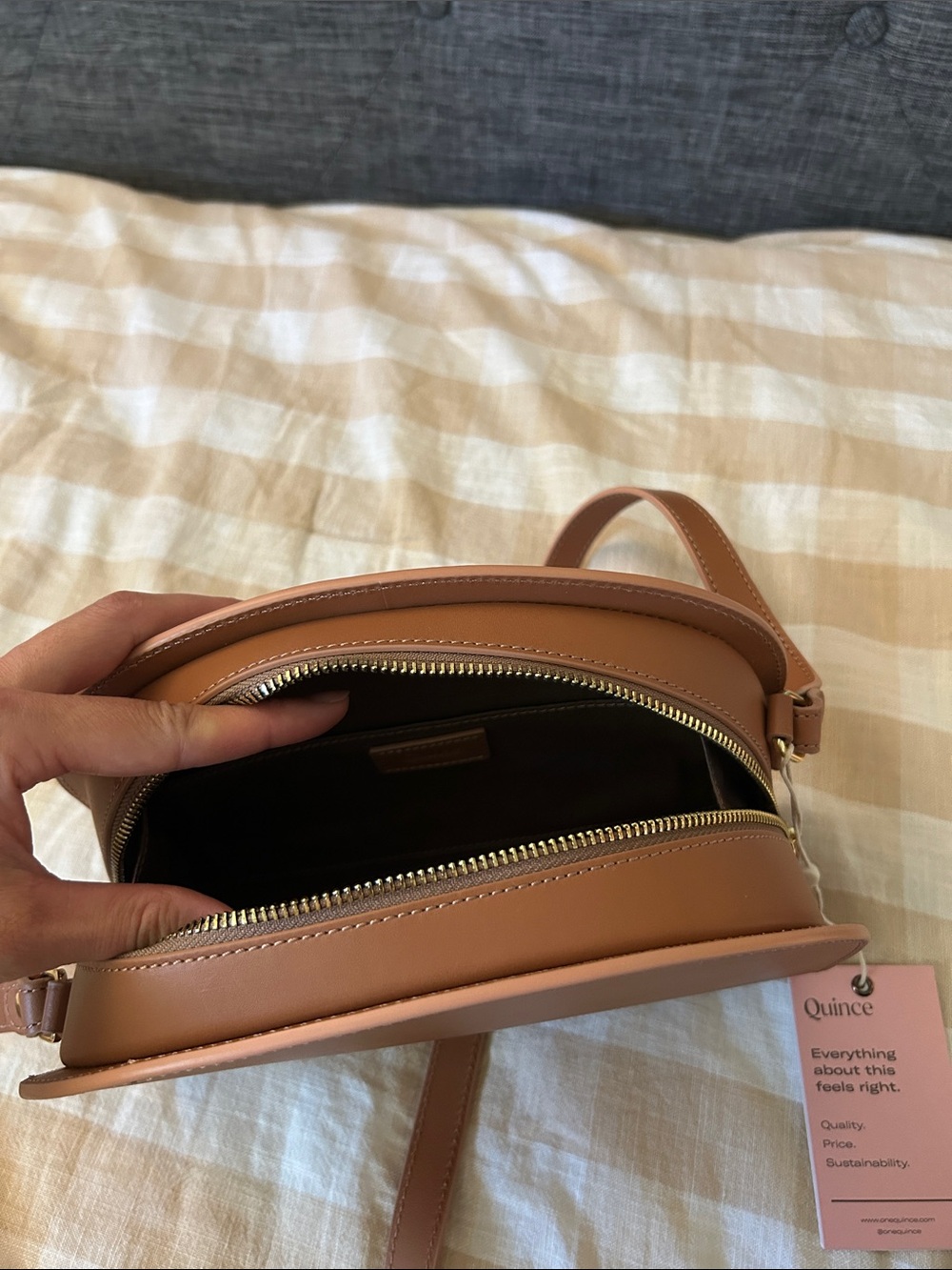 Quince Tan Half-Moon Crossbody Bag - Picture 4 of 6